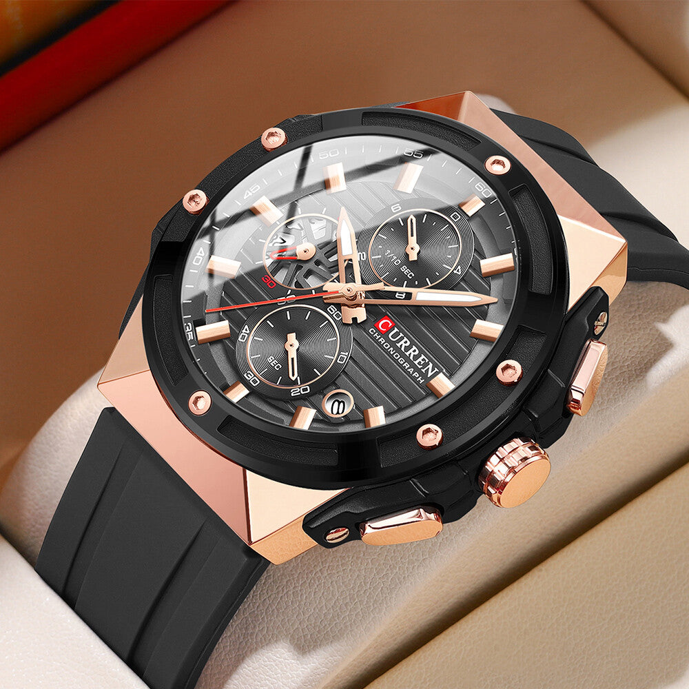 Men's Military Sport Watch – Multifunction Chronograph Calendar Silicone Strap