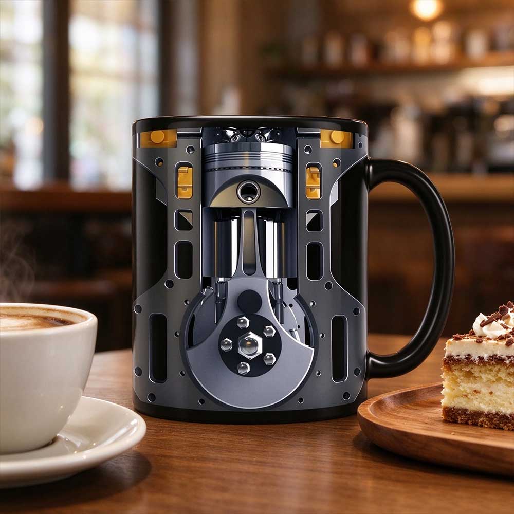 Ceramic Mechanic Mug 350ml – 3D Engine Piston Coffee Cup for Car Lovers