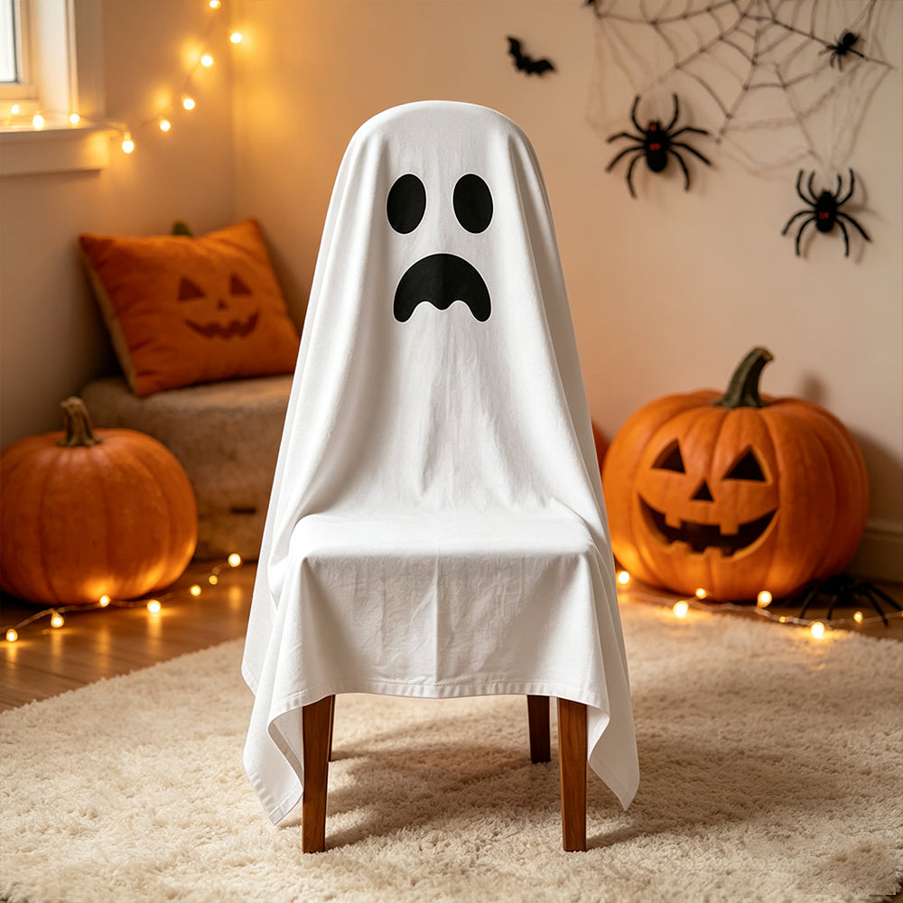 Halloween Dining Chair Cover – Skull Pattern Seat Protector, 120x200cm
