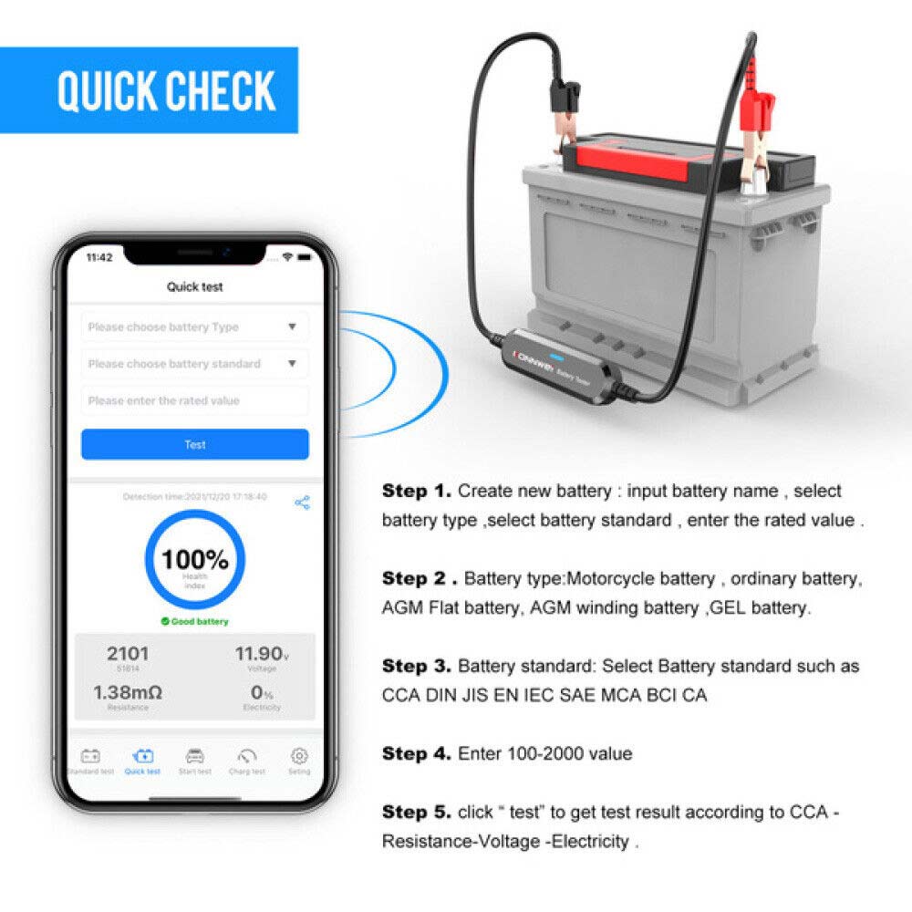 BK100 Digital 12V Car Battery Life Tester Load Test Analyzer Bluetooth Android