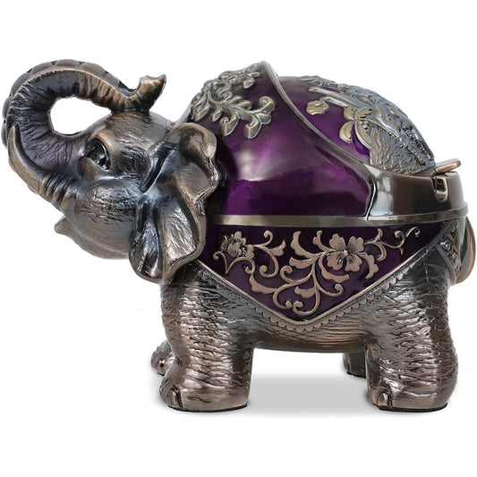 Elephant Ashtray with Lid - Windproof Metal Ashtray for Outdoor & Indoor Use, Decorative Patio & Home Accessory