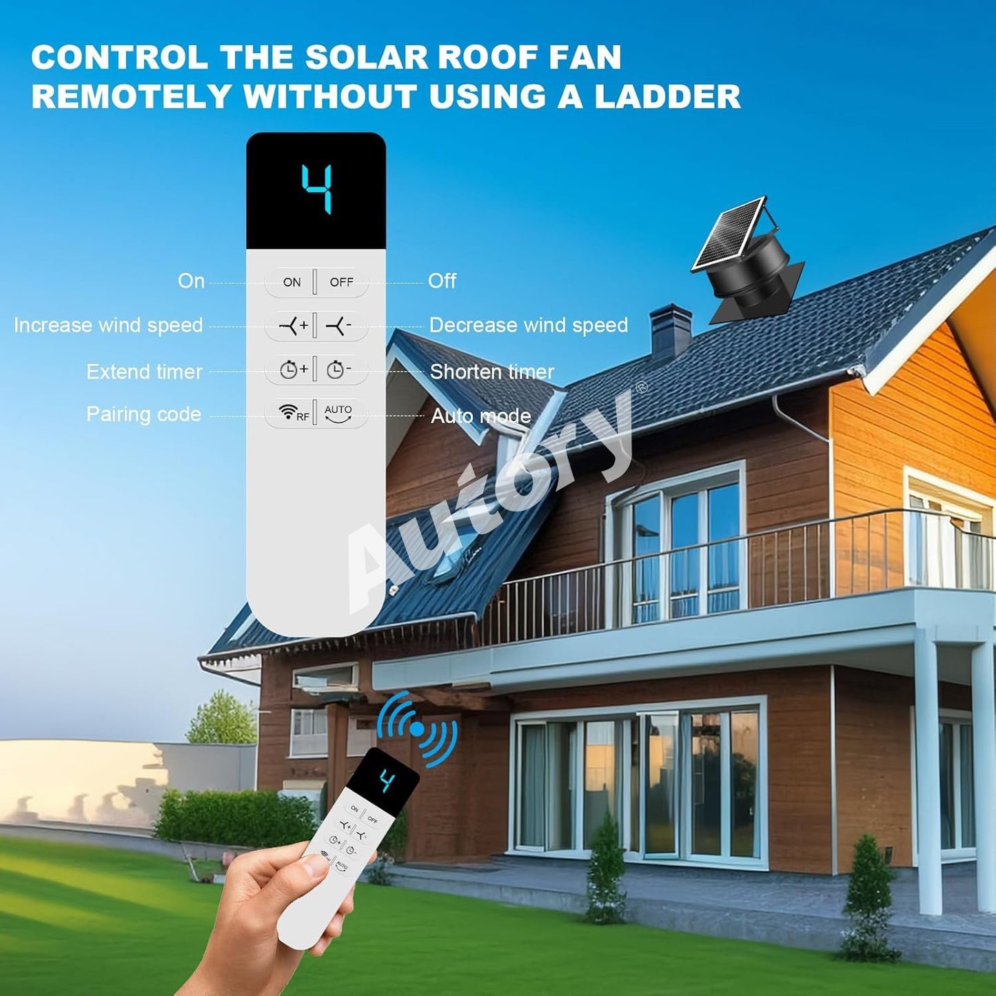 Autory Wireless Solar Roof Vent Fan – 320mm Remote Control Ventilation, Hybrid Power