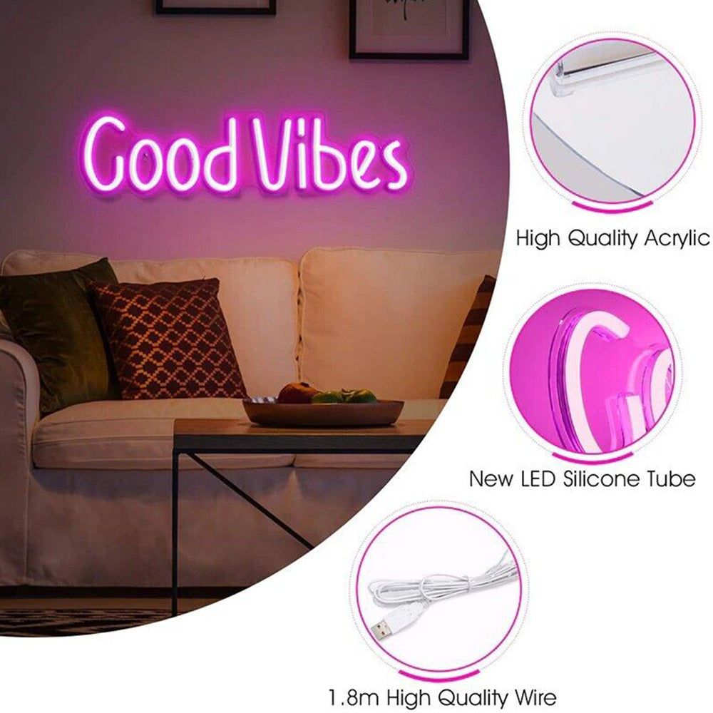 Good Vibes Neon Signs Neon Light for Décor Pink Light Bedroom Beer Bar Pub Hotel