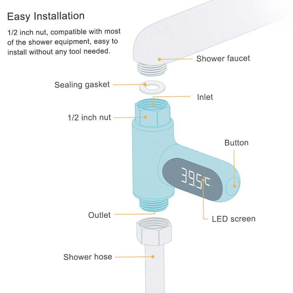Digital Shower Thermometer Kitchen Bath Water ℃/℉ Selection Temperature Monitor