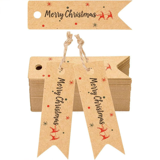 200 PCS Merry Christmas Gift Tags Brown Kraft Paper Labels for Presents & DIY Holiday Decor