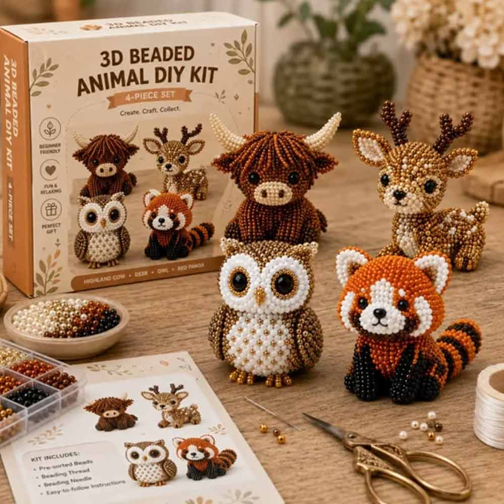 Beaded Animal Craft Kit – 3D DIY Embroidery Handmade Set for Teens & Adults
