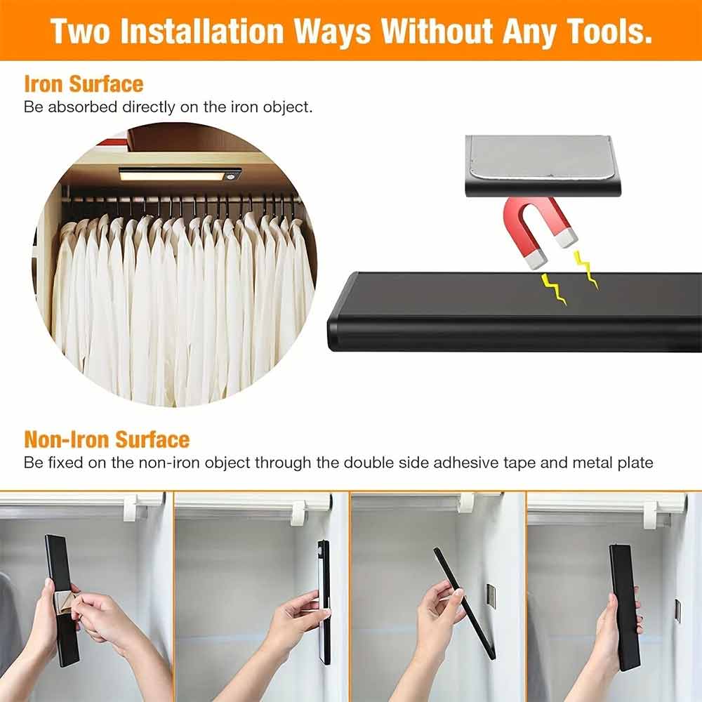 LED PIR Motion Sensor Strip Light – Magnetic Cabinet Closet Lamp, USB Rechargeable