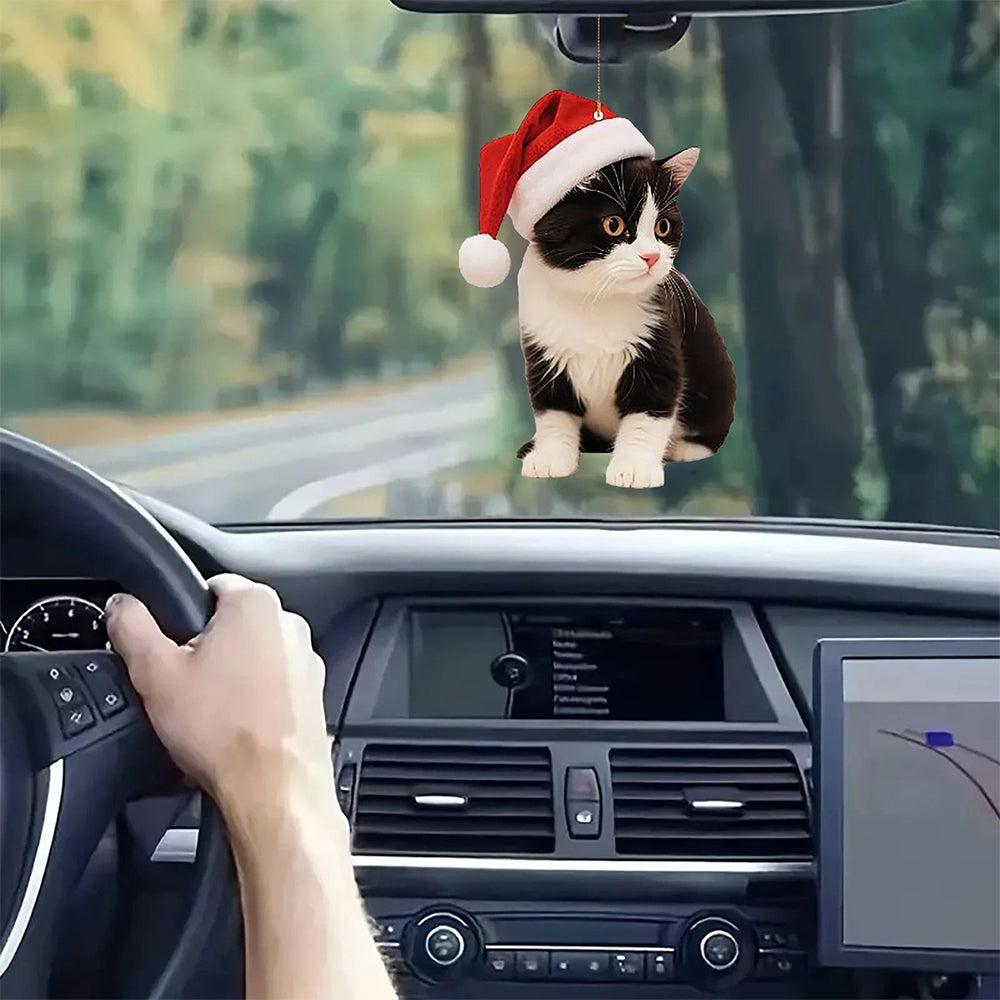 5Pcs Cute Cat Christmas Ornaments, 2D Acrylic Hanging Decor for Cat Lovers Tree