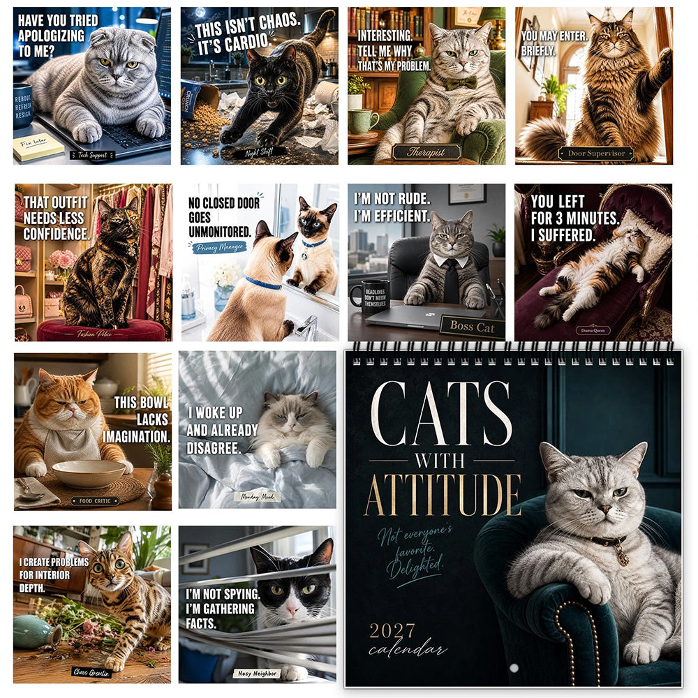 2027 Wall Calendar Cats With Attitude – Funny Sassy Cat Lover Gift