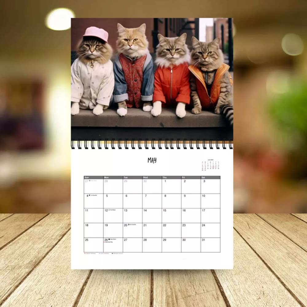 Stylish Cats Wall Calendar 2025, 12 Month Calendar, Hanging Calendar for Cat Love, Home Office Wall Calender