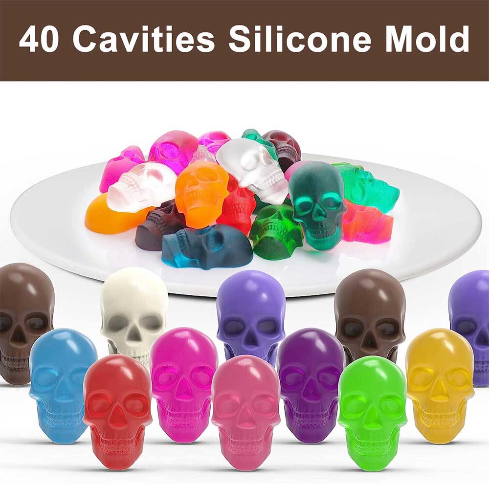 40 Cavity Jelly Mold Gummy Candy Mould Ice Tray Silicone Halloween Skull