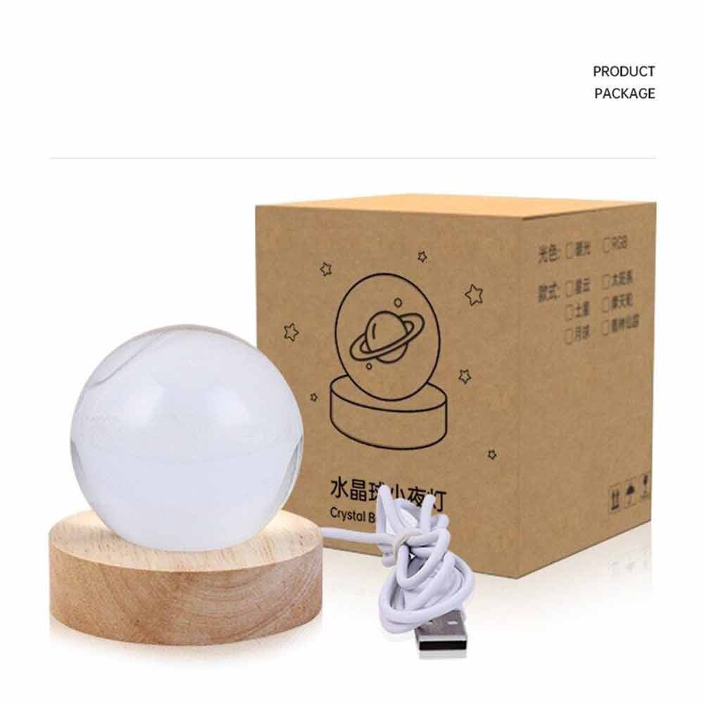 3D Moon Night Light Planet Globe Galaxy LED Crystal Ball Table Lamp Bedside USB