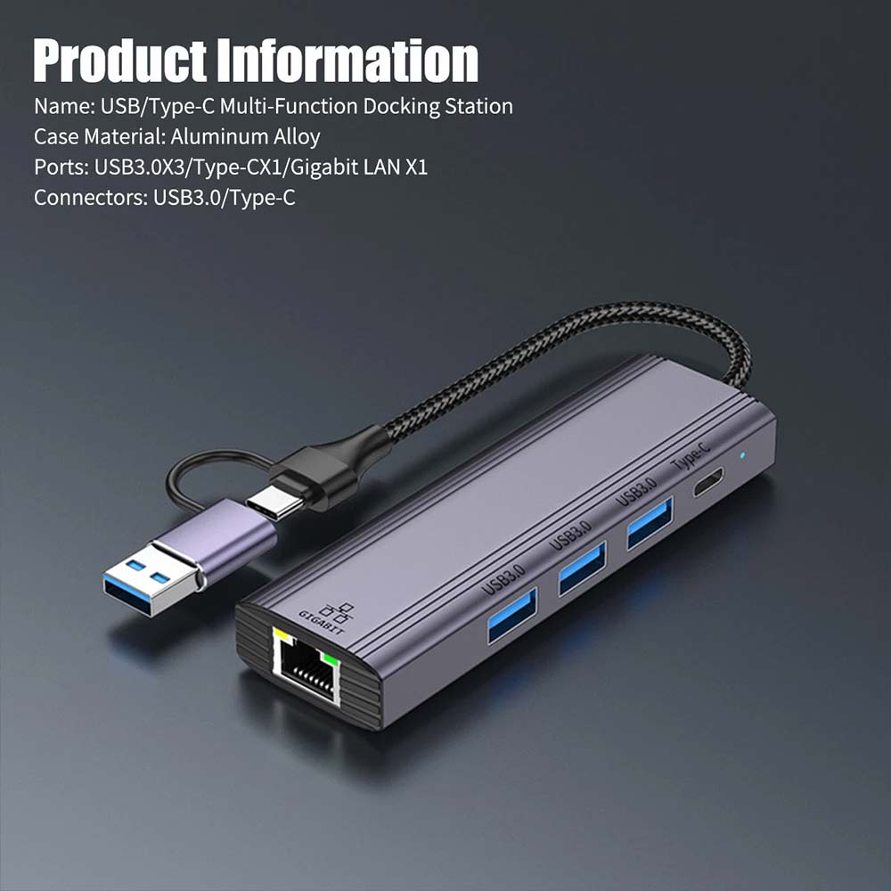 5-in-1 USB C to Gigabit Ethernet Adapter - 1000Mbps RJ45 LAN with 3 USB 3.0 Ports