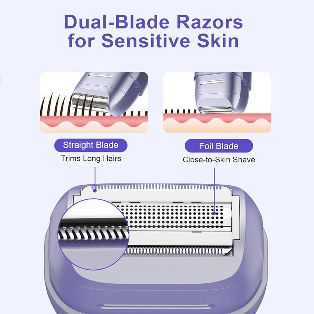 Women’s Waterproof Shaver – Dual-Blade Electric Razor for Sensitive Skin, USB LED