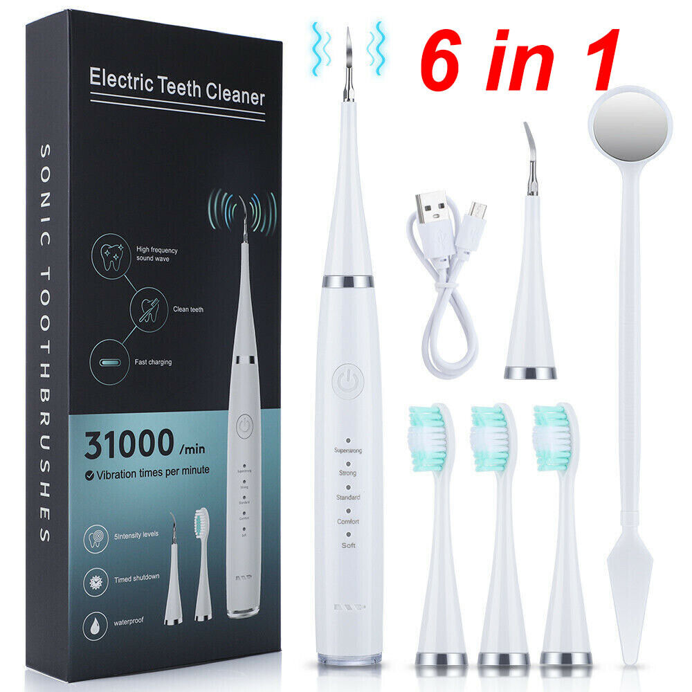 6in1 Electric Toothbrush Ultrasonic Tooth Cleaner Teeth Stains Plaque Remover