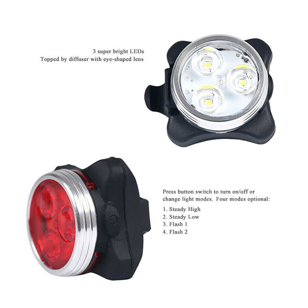 2Pcs USB Rechargeable Bicycle Bike Lights IPX4 Waterproof Front +Tail Light Lamp