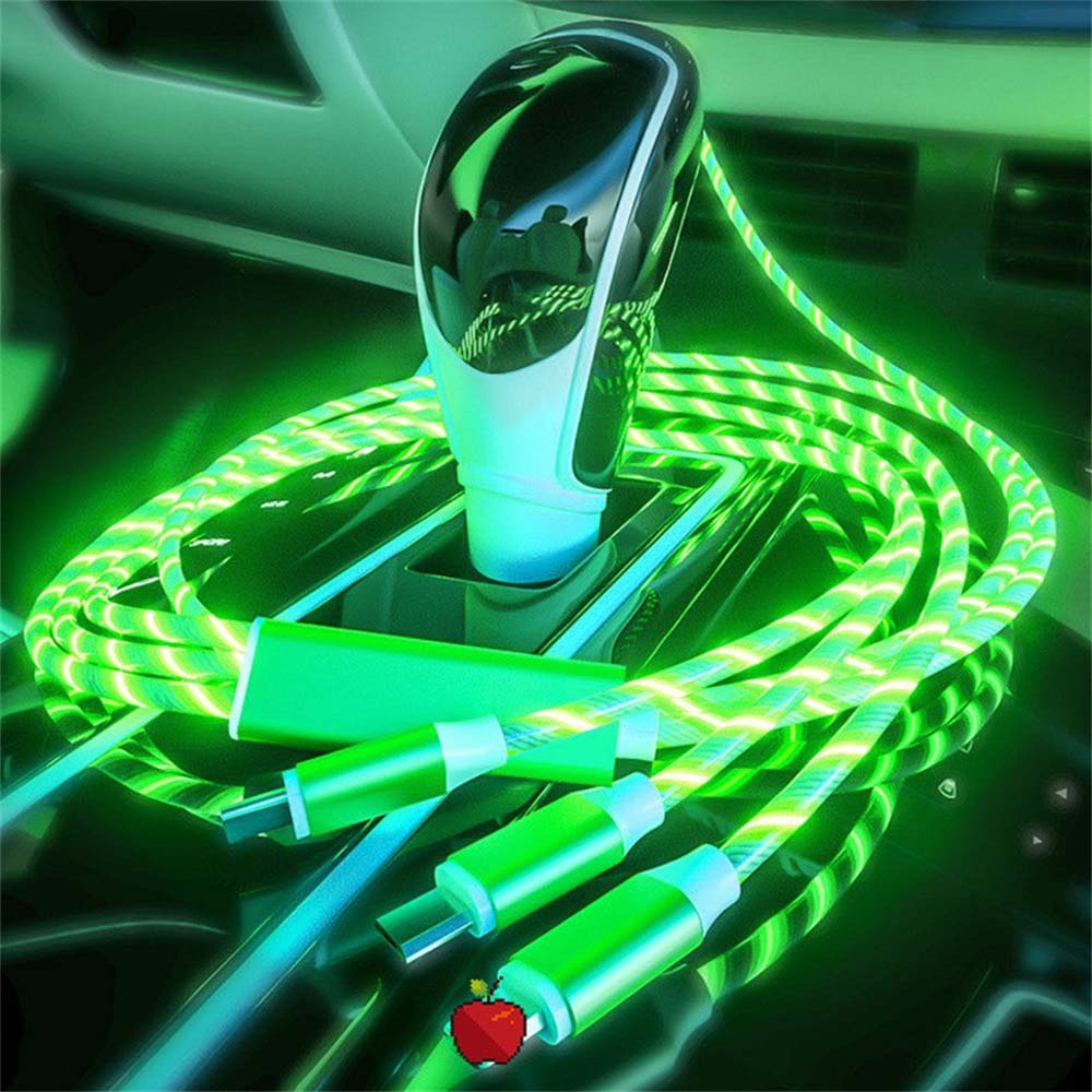 4PCS 1m LED Flowing Light Up 3 in 1 Charging Cable, Micro Type-C iPhone Cable