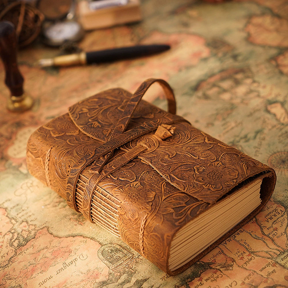 Leather Handmade Writing Notebook - Antique Vintage Brown Bound Daily Journal