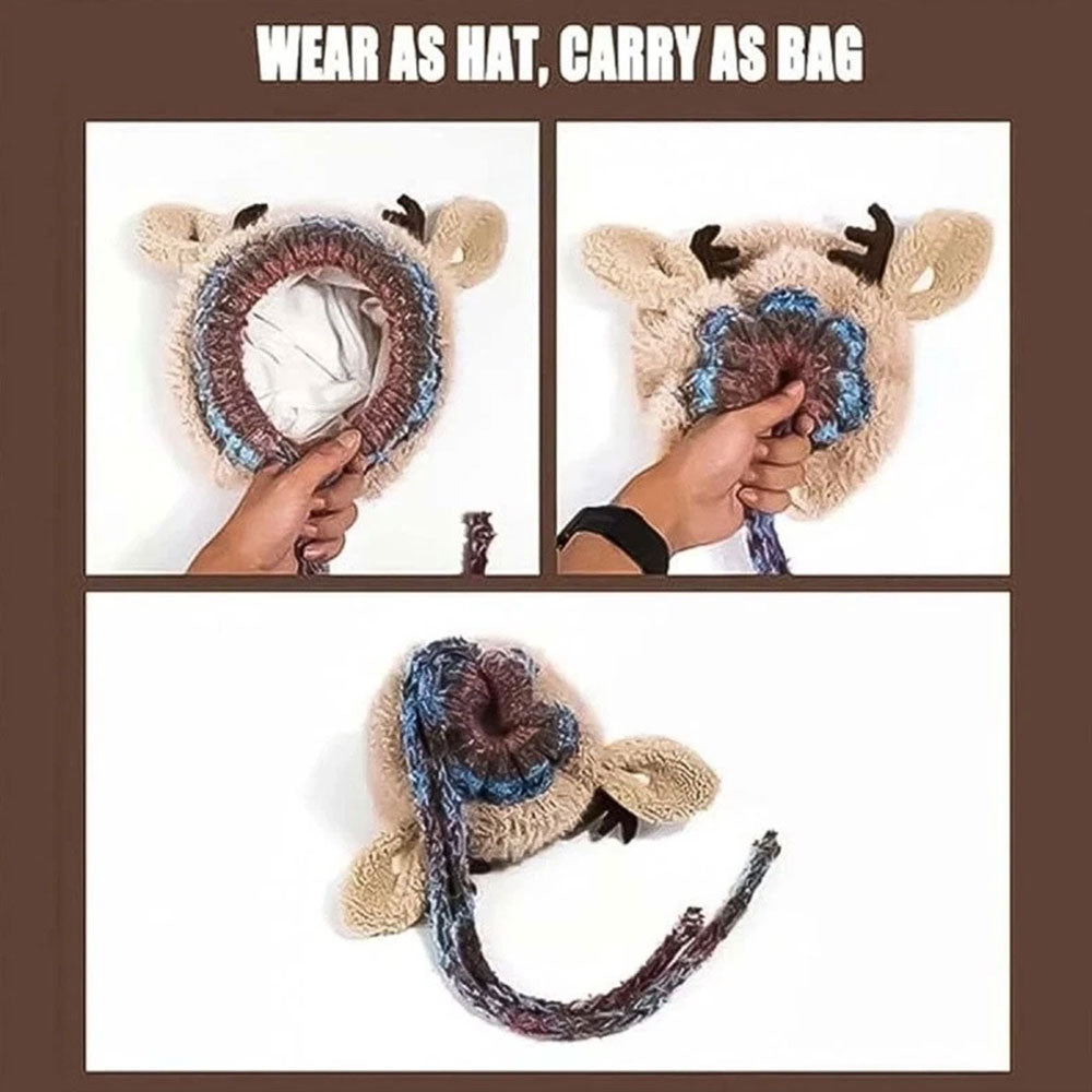 Creative Antler Hat & Bag 2-in-1 – Festive Reindeer Knitted Christmas Beanie