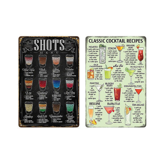 Vintage Tinned Iron Wall Art – 2 PCS Retro Bar Decor, Cocktail Themed