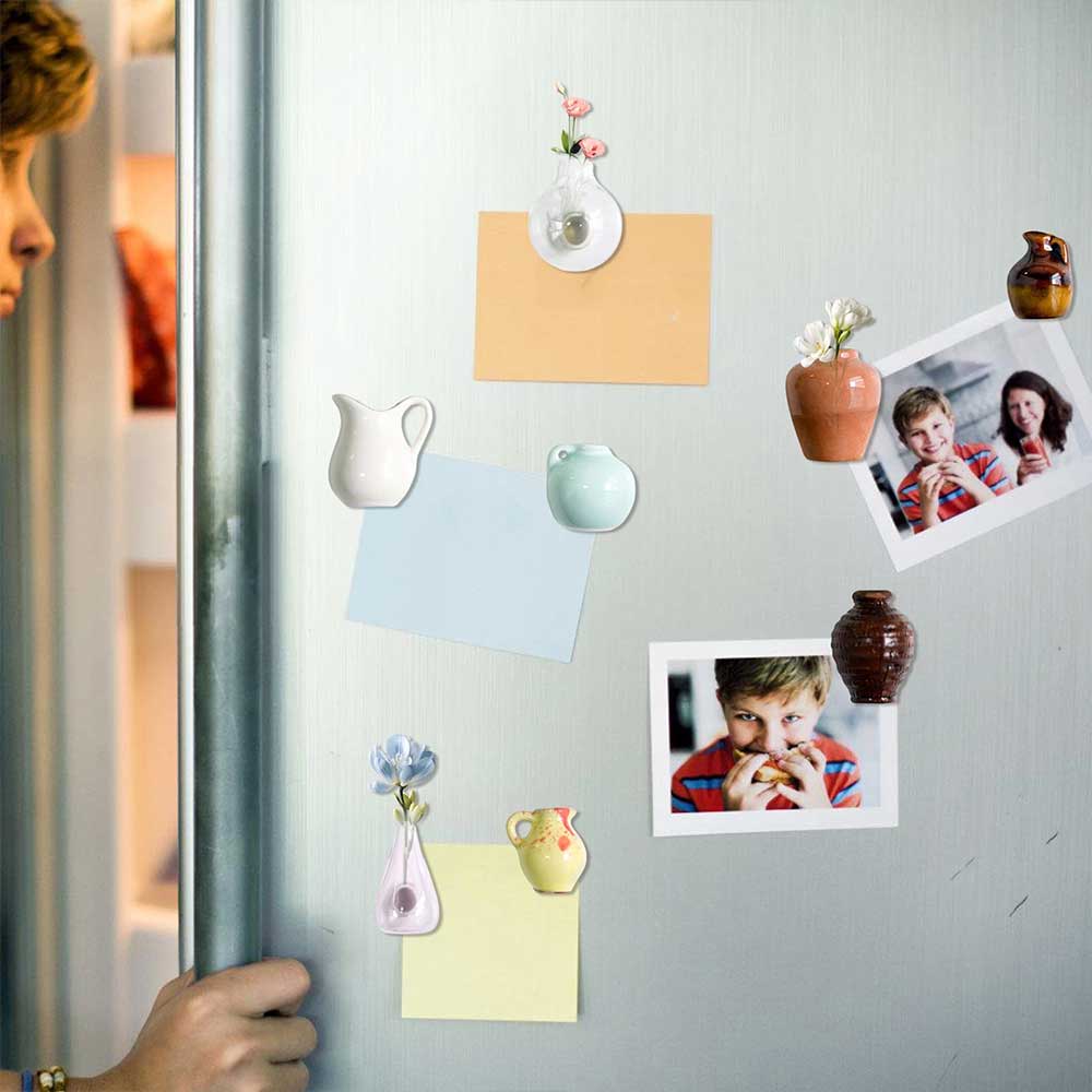 8PCS Mini Resin Vase Magnets - 3D Empty Vase Fridge Decor Set (Flowers Not Included)