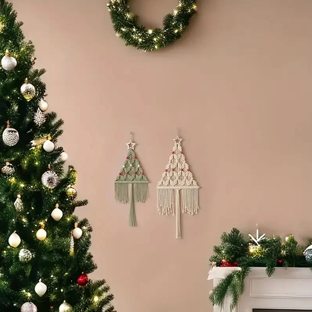 2-Pack Knitted Christmas Tree DIY Kit – Macrame Wall Hanging Decor for Festive Home Crafting