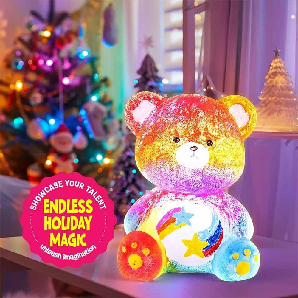Arts & Crafts Bear Lamp Kit – Paint Your Own Lamp with 12 Paints & Brushes