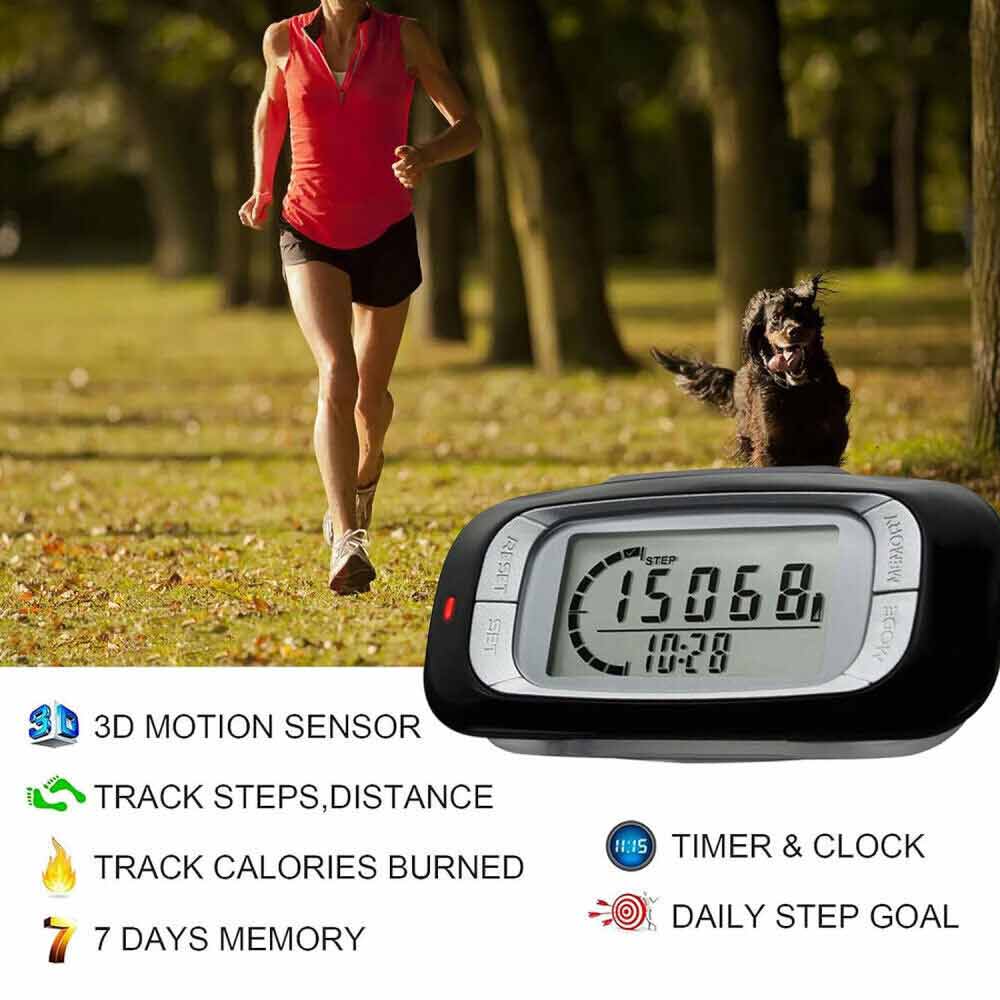 3D Sensor LCD Pedometer Step Walking Distance Calorie Counter Pedometer Clip on for Jogging Running
