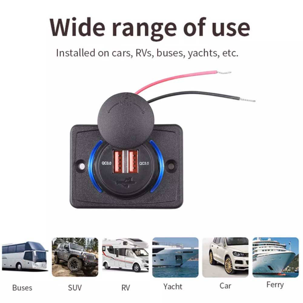 Dual QC3.0 USB Port Car Fast Charger 3.1A 12/24V Socket Outlet Panel Car Caravan RV