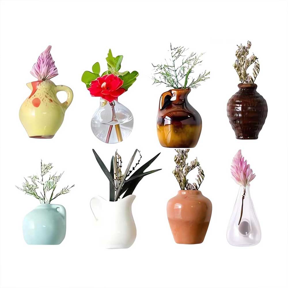 8PCS Mini Resin Vase Magnets - 3D Empty Vase Fridge Decor Set (Flowers Not Included)