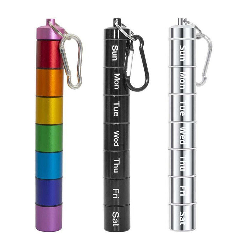 7-Day Pill Box – Waterproof Aluminium Medicine Storage Container with Keychain