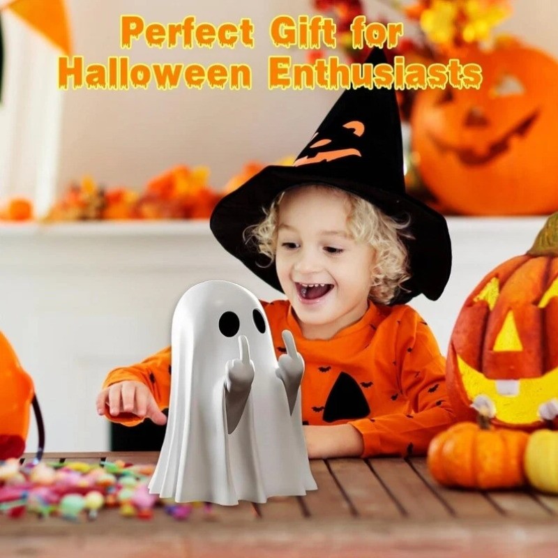 9CM Funny Middle Finger Ghost Statue | Halloween Resin Figurine for Home Decor