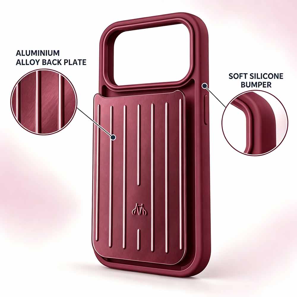 Burgundy Phone Case for iPhone 18 Pro Max – Aluminum-Look Hard Shell Cover