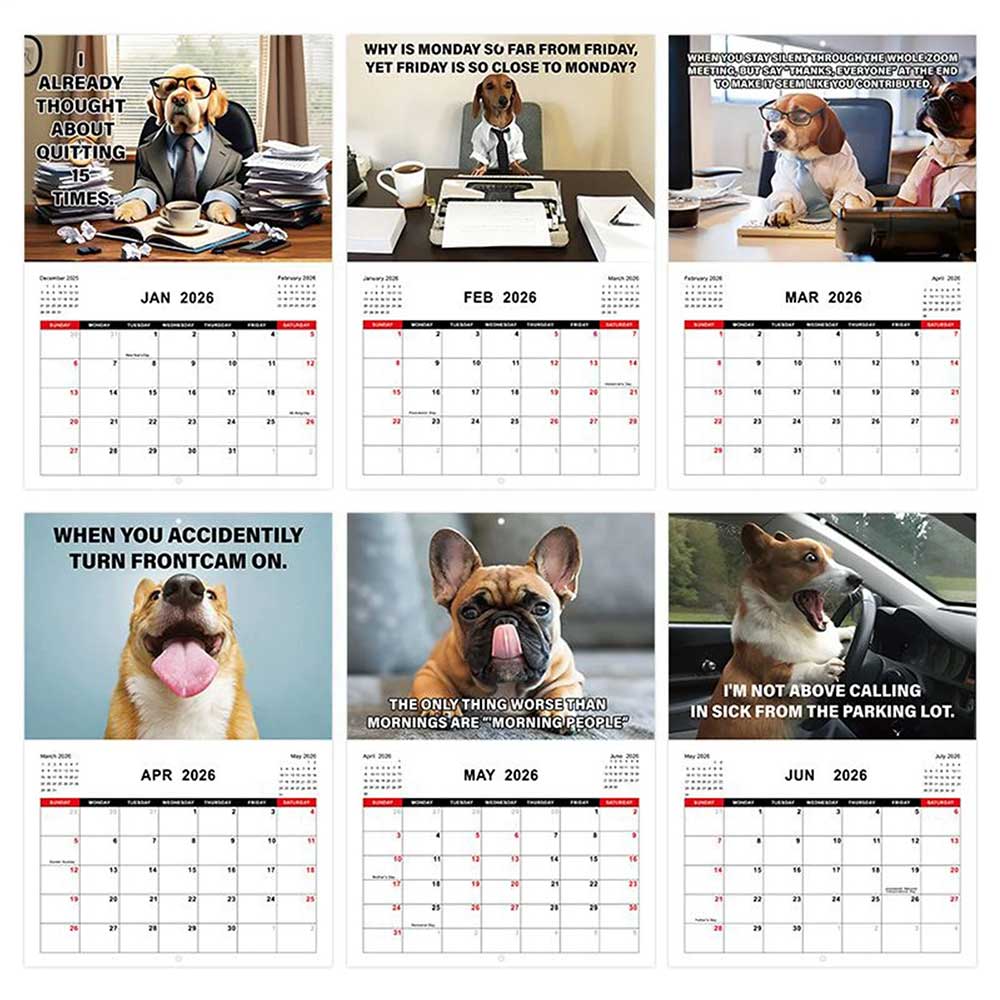 2026 Desk Dogs Calendar - Funny Dog Hanging Wall Calendar with Monthly View