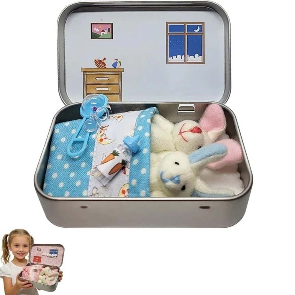 2 Bunnies in Tin Box - Easter Pocket Bunny Hug Plush Toys Ornament for Boys & Girls