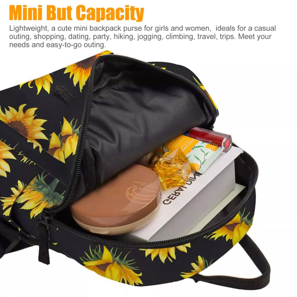 Mini Sunflower Backpack – Women's Purse, Shoulder Rucksack, Handbag & Travel Pouch