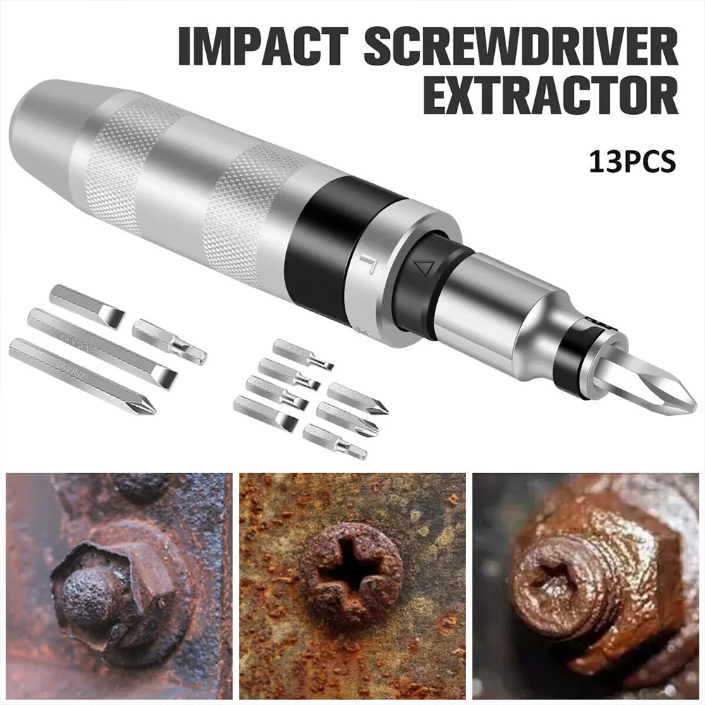 13pcs Manual Impact Screwdriver Set - Heavy-Duty Handheld Hammer-Action Tool for Stuck & Rusted Screws