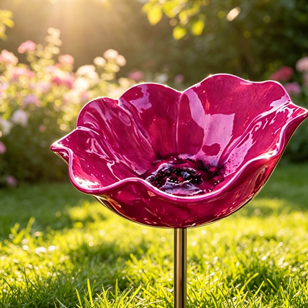 Garden Bird Bath Stake – Metal Feeder Station, Outdoor Flower Decor 15cm