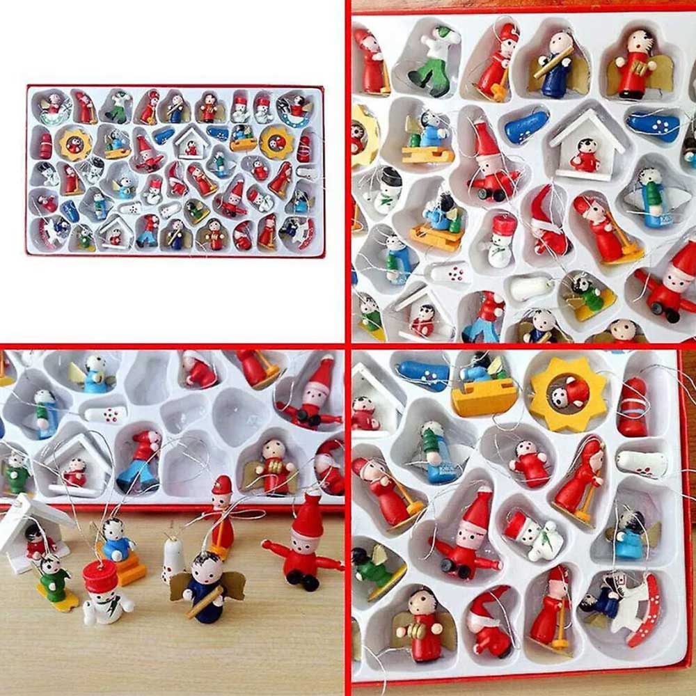 Miniature Wooden Christmas Tree Decor Figures Pendant Hanging Xmas Ornament Set