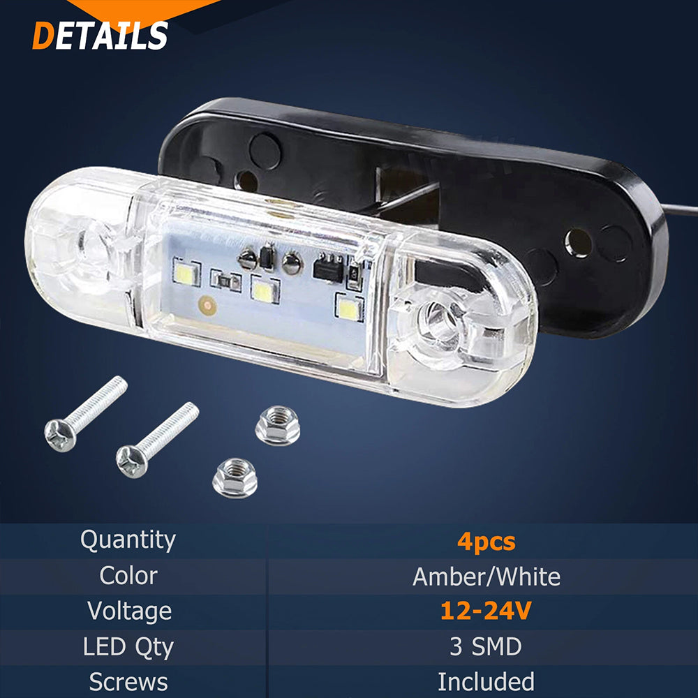 4X 3LED CLEARANCE LIGHTS SIDE MARKER LAMP WHITE TRAILER TRUCK CARAVAN 12V/24V