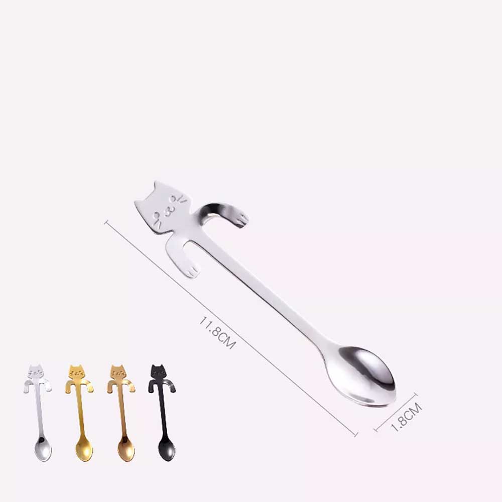 4x Teaspoons Tableware Cat Spoon Tea Cute Cartoon Stainless Steel Ice Cream Coffee