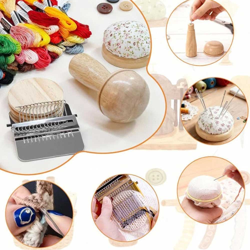 Mini Darning Loom & Mushroom Knit Patch Kit - Handcraft DIY Weaving Repair Tool