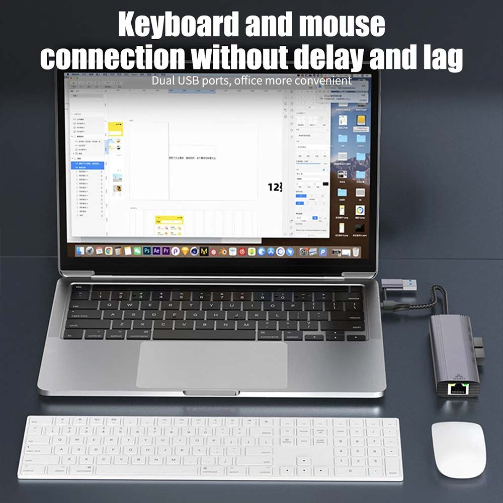 5-in-1 USB C to Gigabit Ethernet Adapter - 1000Mbps RJ45 LAN with 3 USB 3.0 Ports