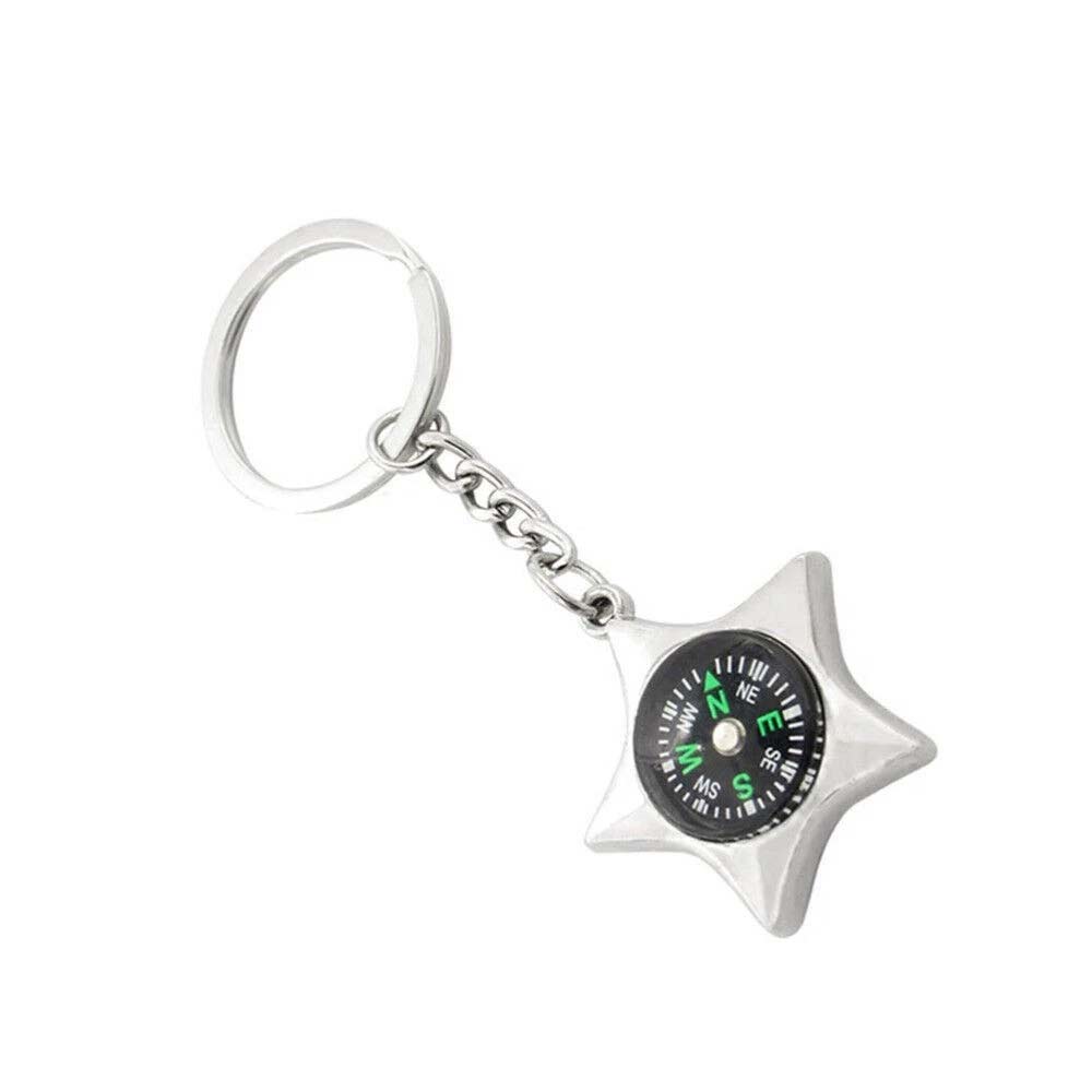Metal Compass Keychain Key Ring - Fashion Chrome Pendant Gift for Bag or Car Keys
