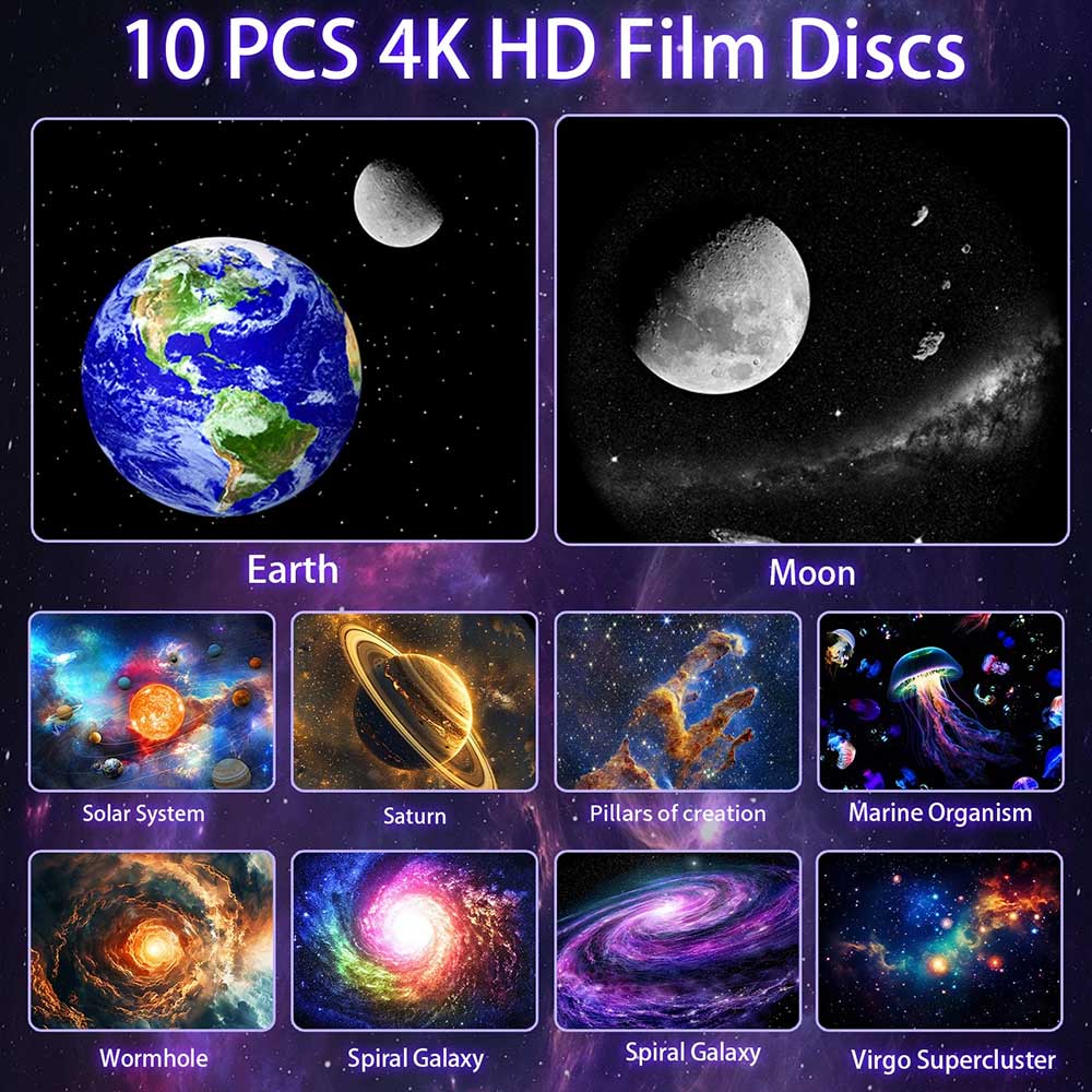 Galaxy Night Light Projector – HD Planetarium with 10 Films & Rotation Speed