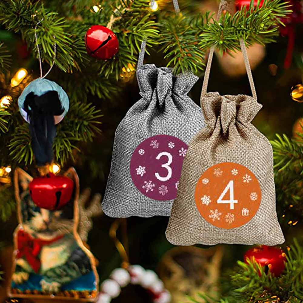 24X Christmas advent calendar bags 24 days fabric bags with drawstring Kit