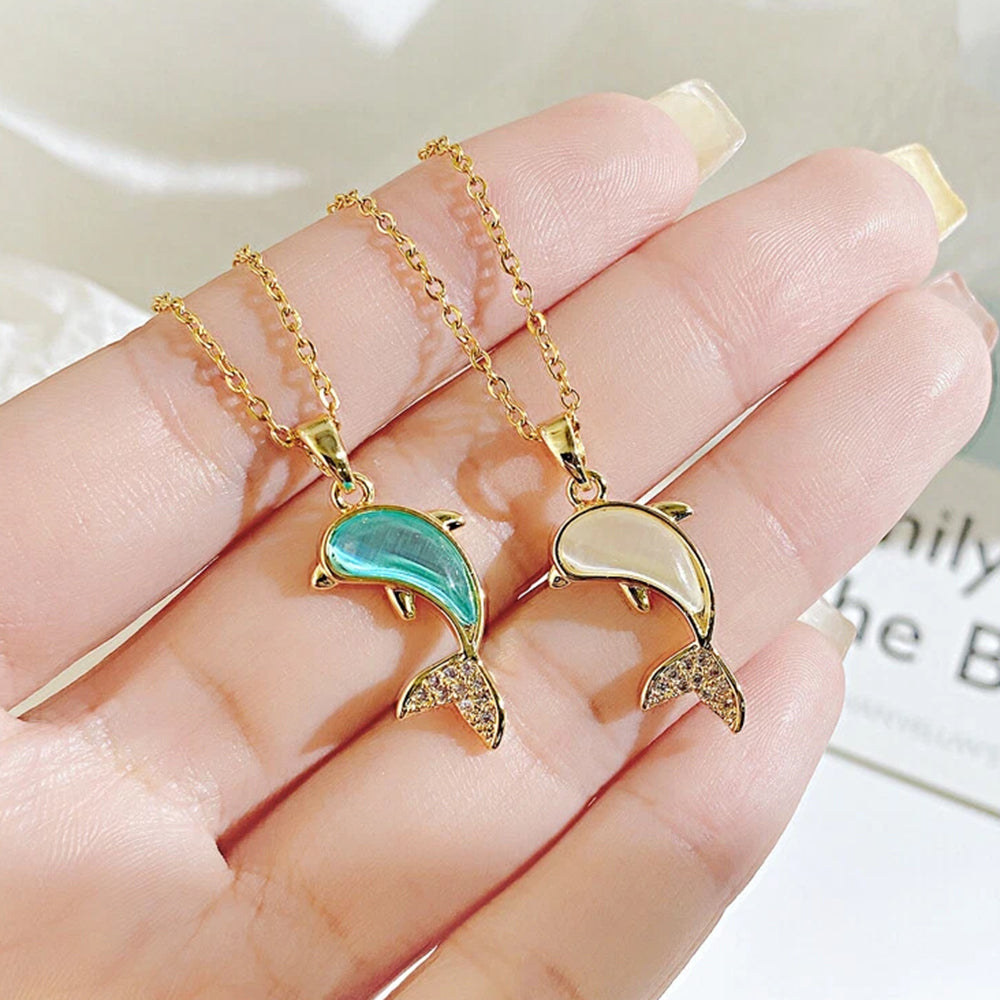 European Stainless Steel Blue Dolphin Pendant Necklace | Elegant Jewelry Gift for Women
