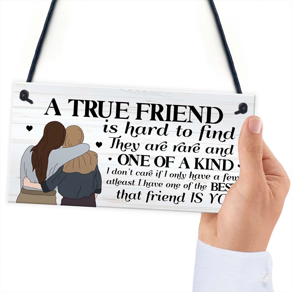 Wooden Friendship Gift for Best Friend – “True Friend” Wall Decor, Birthday & Christmas Gift for Her