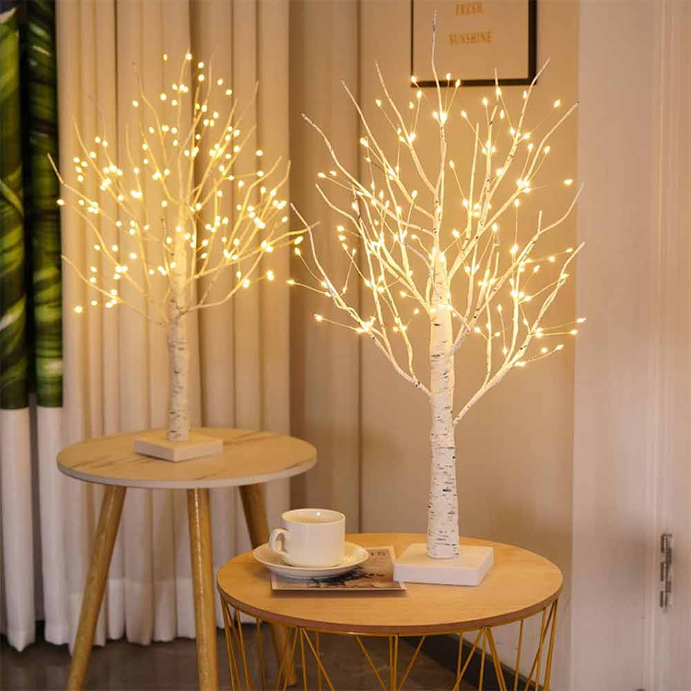 60CM Birch Tree Artificial Tree Christmas Decor 144 LED Warm White Lights Desktop Dinner Lamp