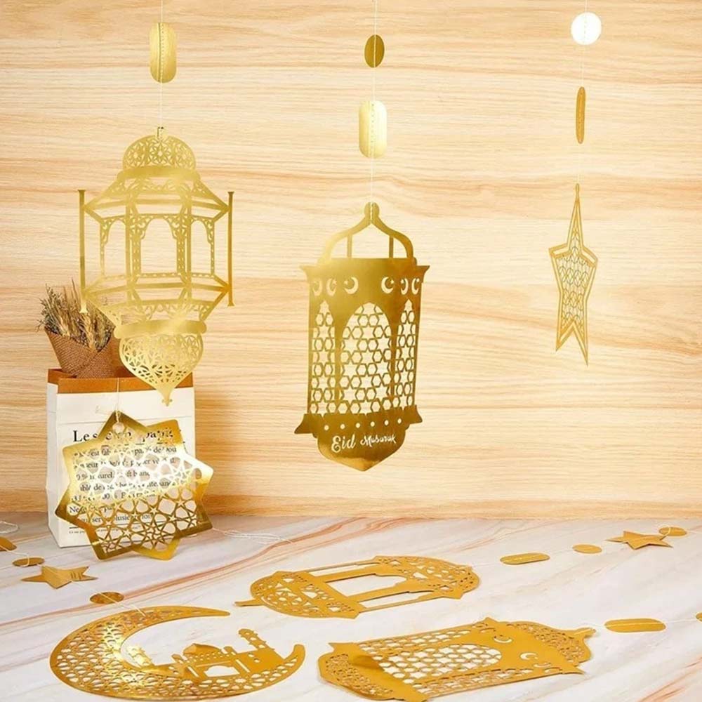 8x Eid Mubarak Hanging Pendant – Ramadan Muslim Party Decor Streamer Banner Set